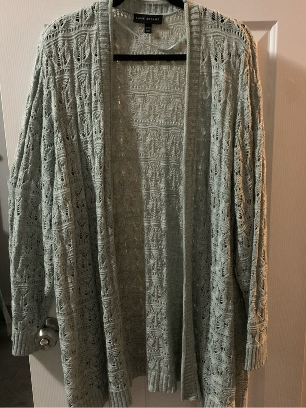 Lane Bryant Long Sleeve Open Front  Long Cardigan Size 26/28 Lt Green Open Knit